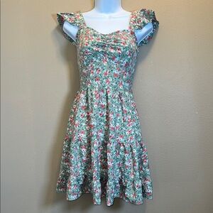 Pretty Garden Women’s Pink Green Fit Flare Mini Dress with Sweetheart Neckline S